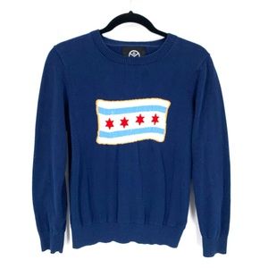 Chitown Clothing Blue Long Sleeve Chicago Flag Knit Sweater Size XS Windy City